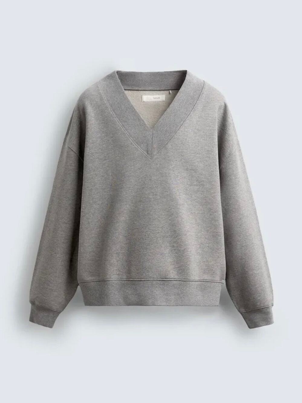 Zara Pullover Relaxed Oversized Gray V-Neck Long Sleeve Sweatshirt Size Small